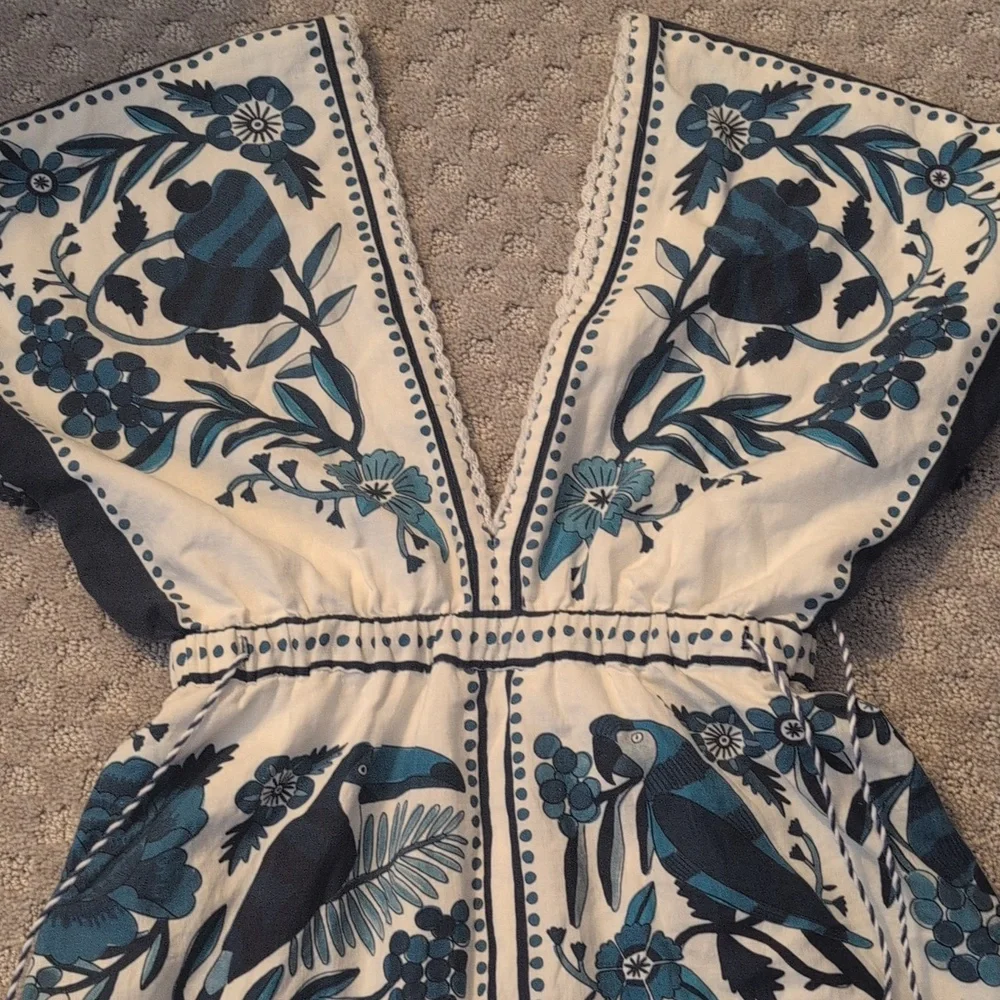 Farm Rio Linen Blend Blue And White Sundress - Picture 11 of 11